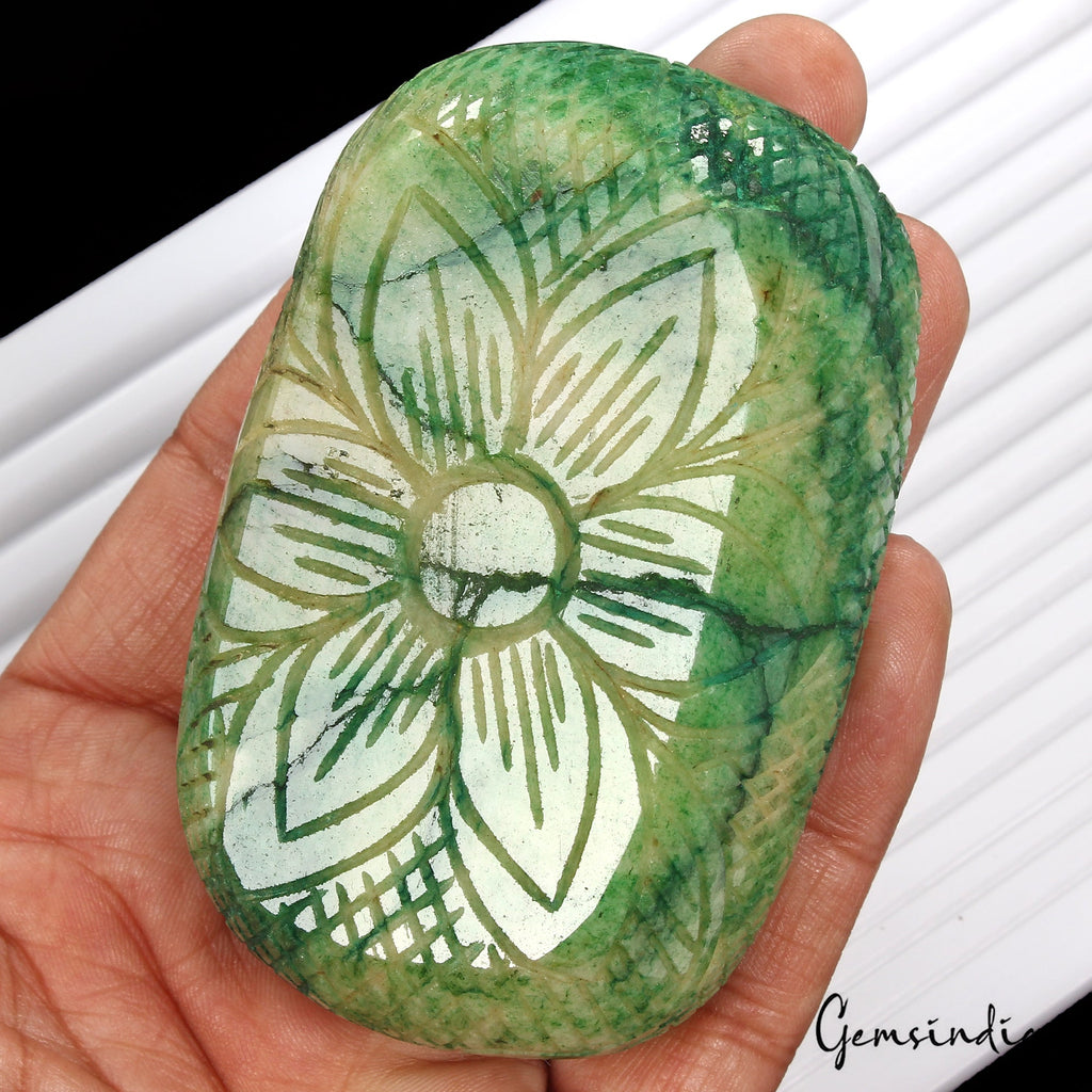 1320 Ct Natural Green Brazilian Emerald Oval Carving Museum Size Loose Gemstone