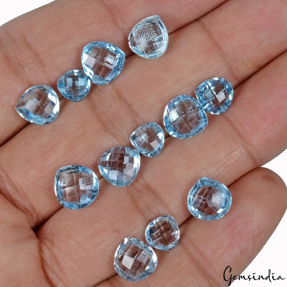 Pear Checker Cut 7mm-9mm Ravishing Color! Swiss Blue Topaz Brazil 12 Pcs/29.90Ct