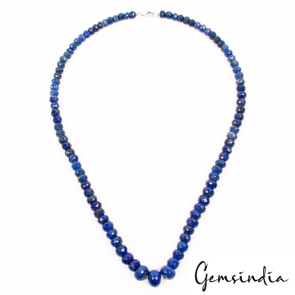340 Ct Natural Blue Lapis Lazuli Round Faceted Beaded Single Strand Necklace 20