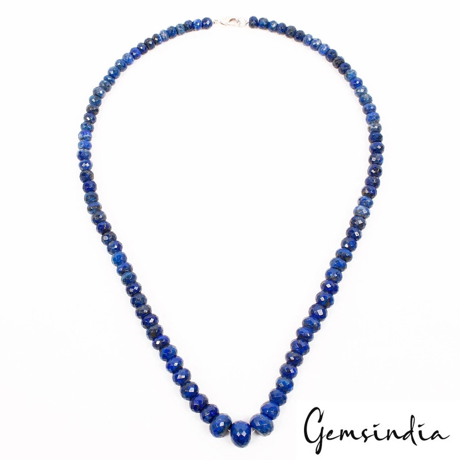 340 Ct Natural Blue Lapis Lazuli Round Faceted Beaded Single Strand Necklace 20