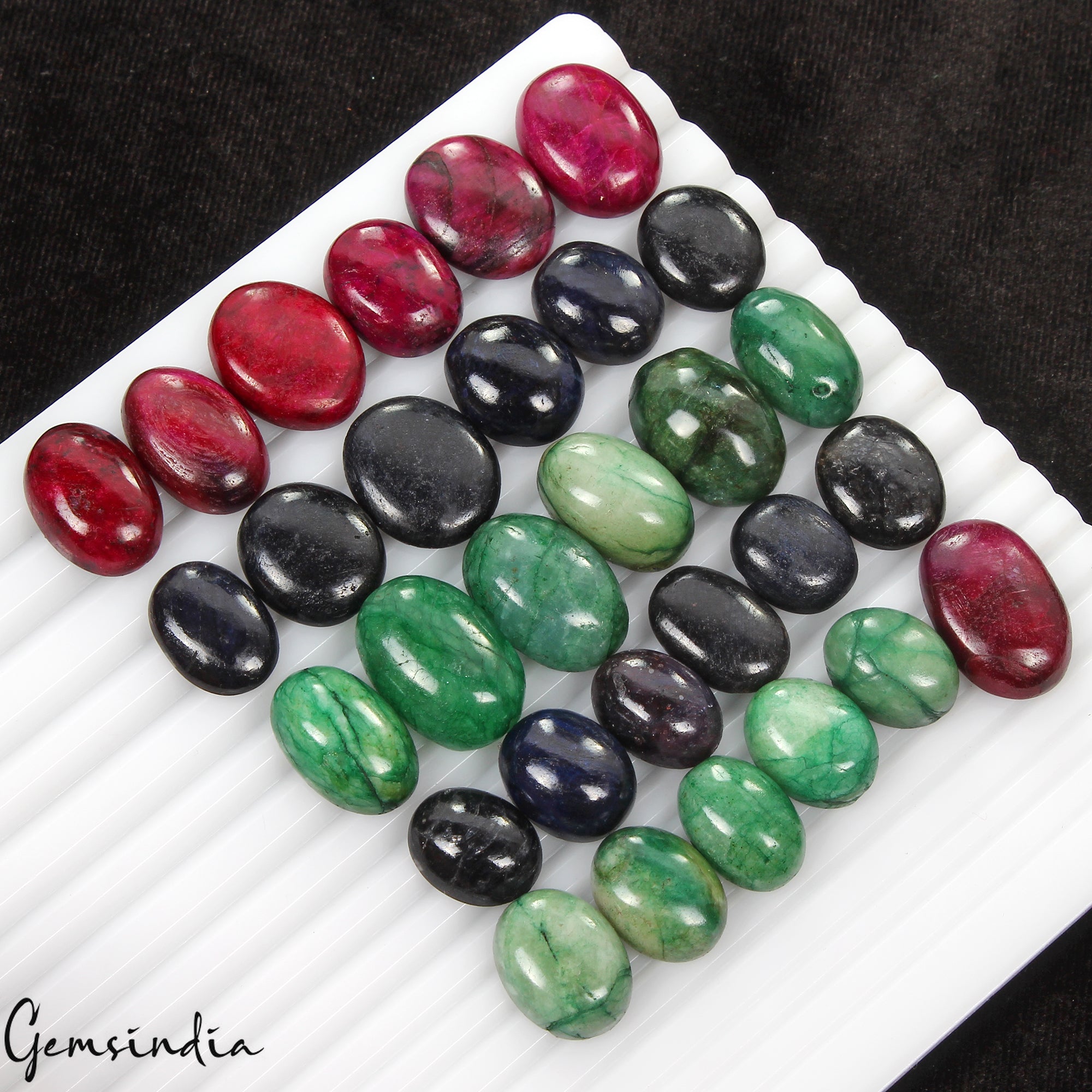 Certified 580 Ct Natural Ruby Emerald Sapphire Oval Cabochon Loose Gemstones Lot