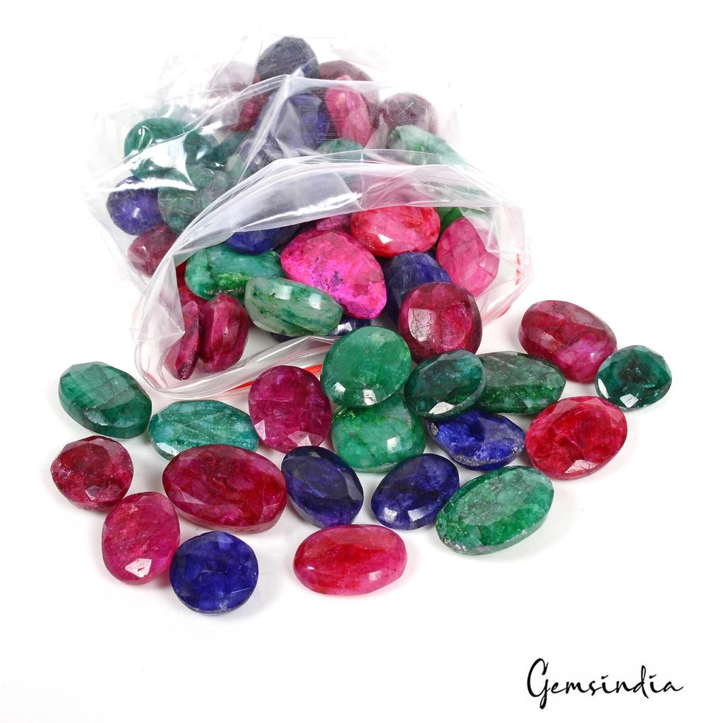 Blue Beryl Lot, Loose Gemstone, Color Enhanced, Red Blue Green — 53 Pieces, 11mm to 18mm, 500 Ct, Brazil