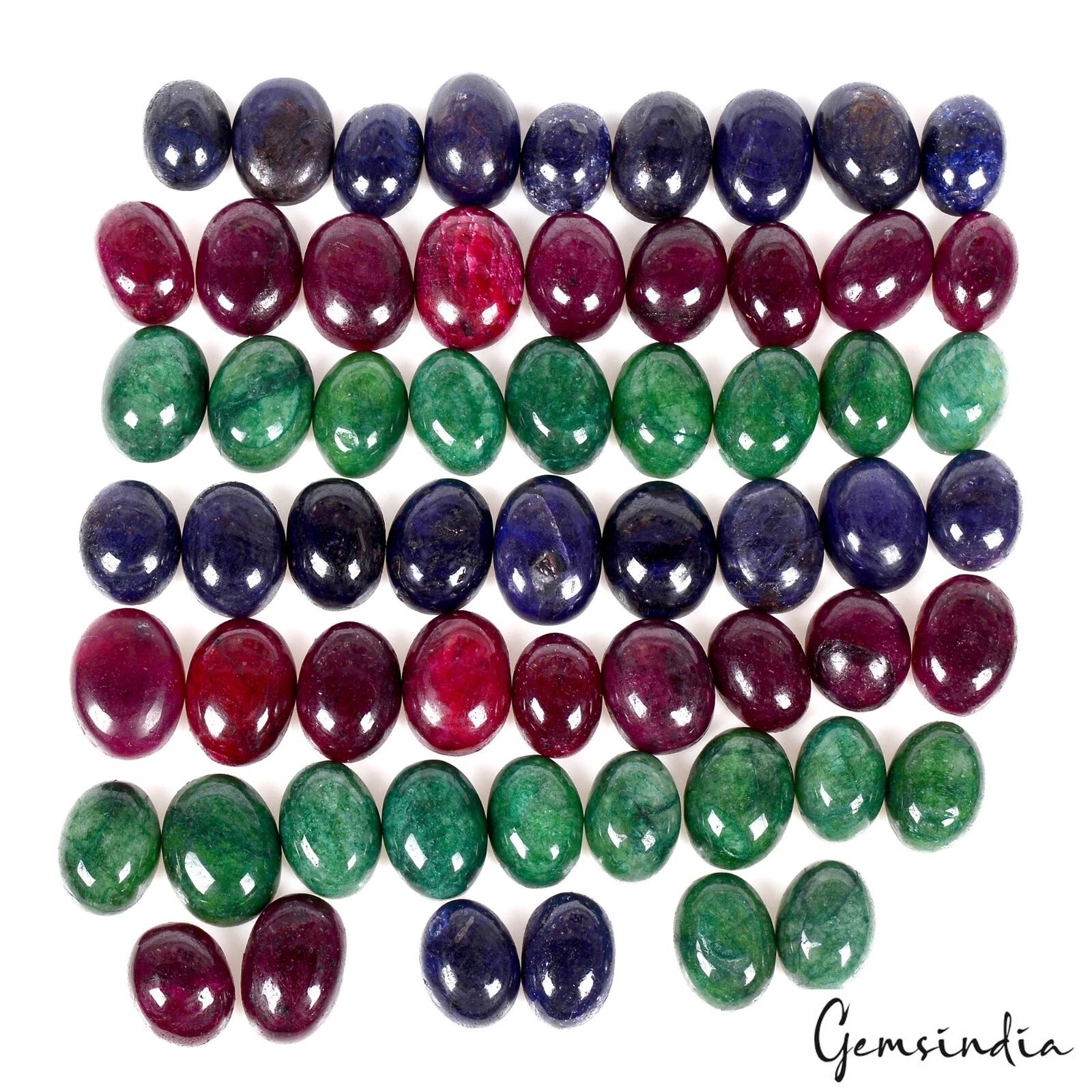 750 Ct./60 Pcs Natural Emerald Ruby Sapphire OVal Cabochon Loose Gemstones Lot