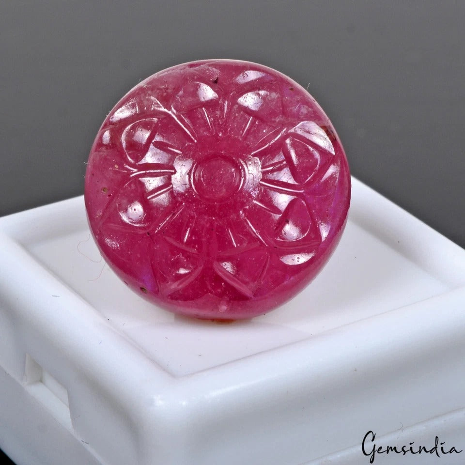 26.80 Ct Certified Natural Mozambique Ruby Round AAA Hand Carving Loose Gemstone