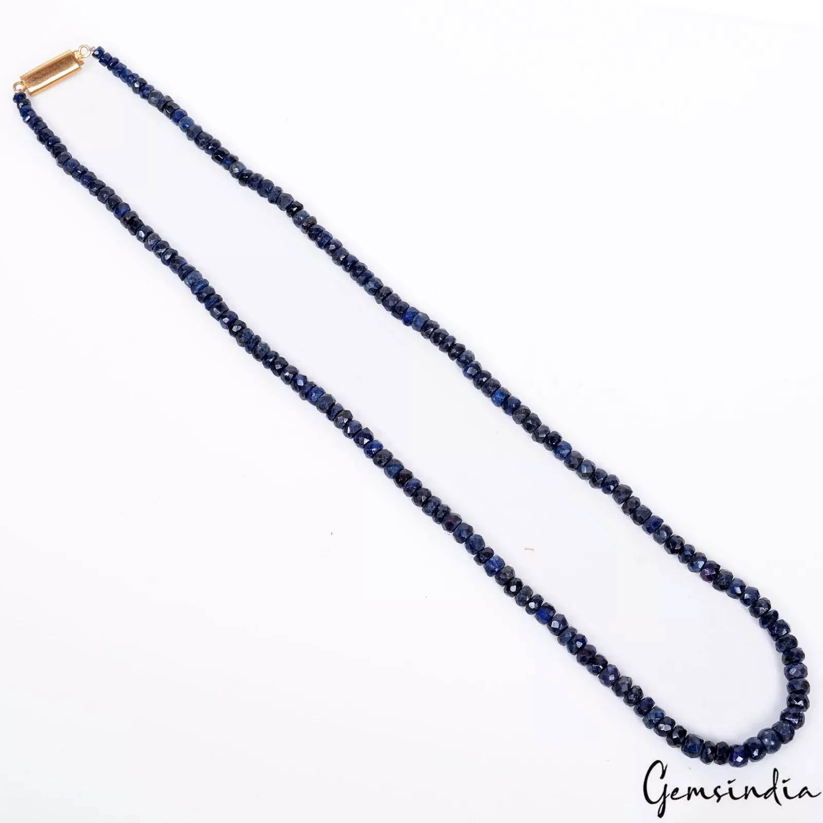 145 Cts Natural Blue sapphire Round Beaded Handmade Single Strand Necklace 20"