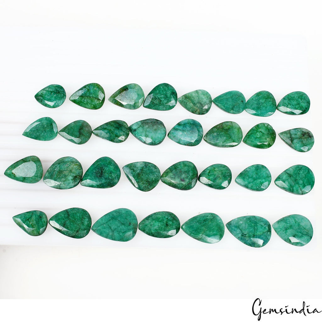 460 Ct/31 Pcs Natural Brazilian Green Emerald Loose 17-22mm Pear Cut Gemstones