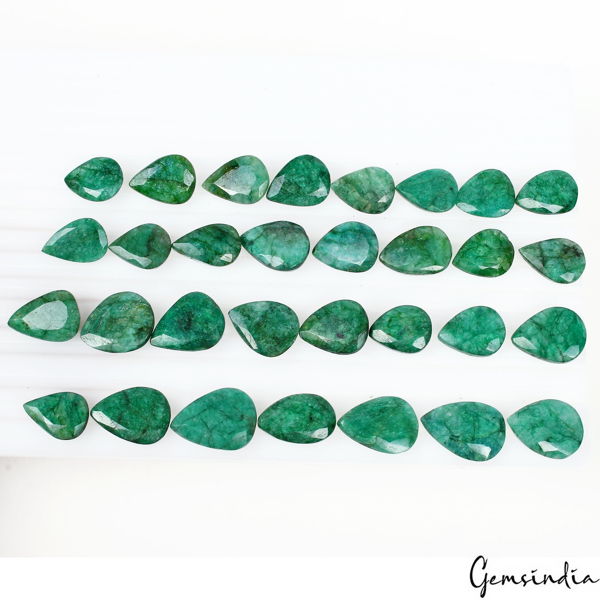 460 Ct/31 Pcs Natural Brazilian Green Emerald Loose 17-22mm Pear Cut Gemstones