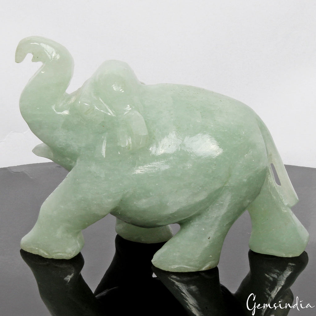 Handmade 855 Cts Natural Green Aventurine Elephant Sculpture Home Decor /Statue
