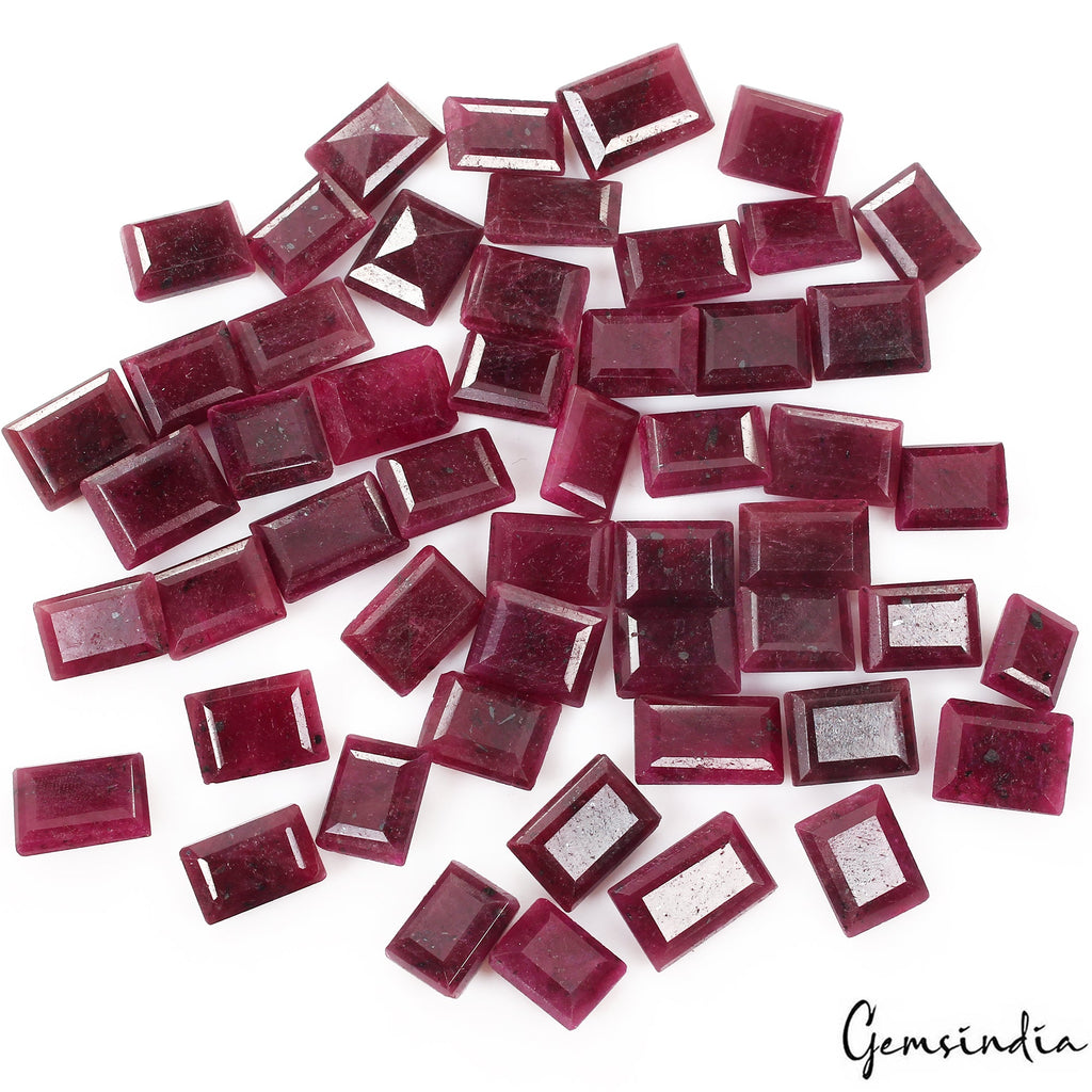 760 Ct/52 Pcs Natural Red Ruby Baguette Cut Loose Ring Size Certified Gemstones