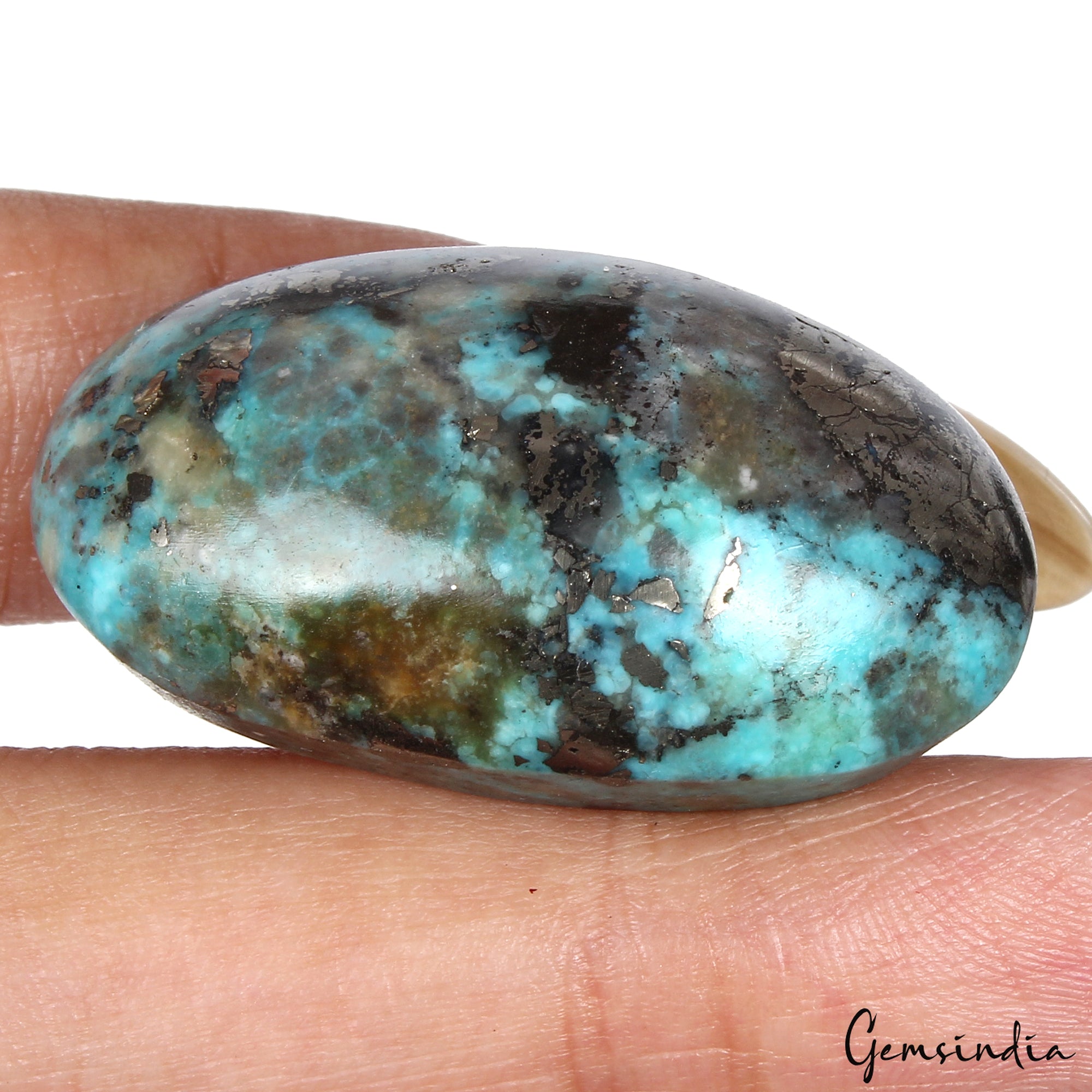 Turquoise Loose Gemstone, Oval cabochon, Untreated — 34x20x13 mm, 63.25 Ct