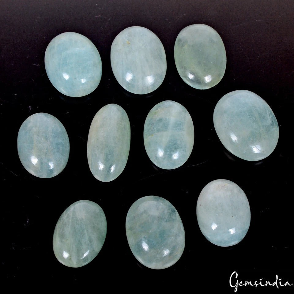 300 Cts/10 Pcs Natural Untreated Blue Beryl Aquamarine Oval Cab Gems For Jewelry