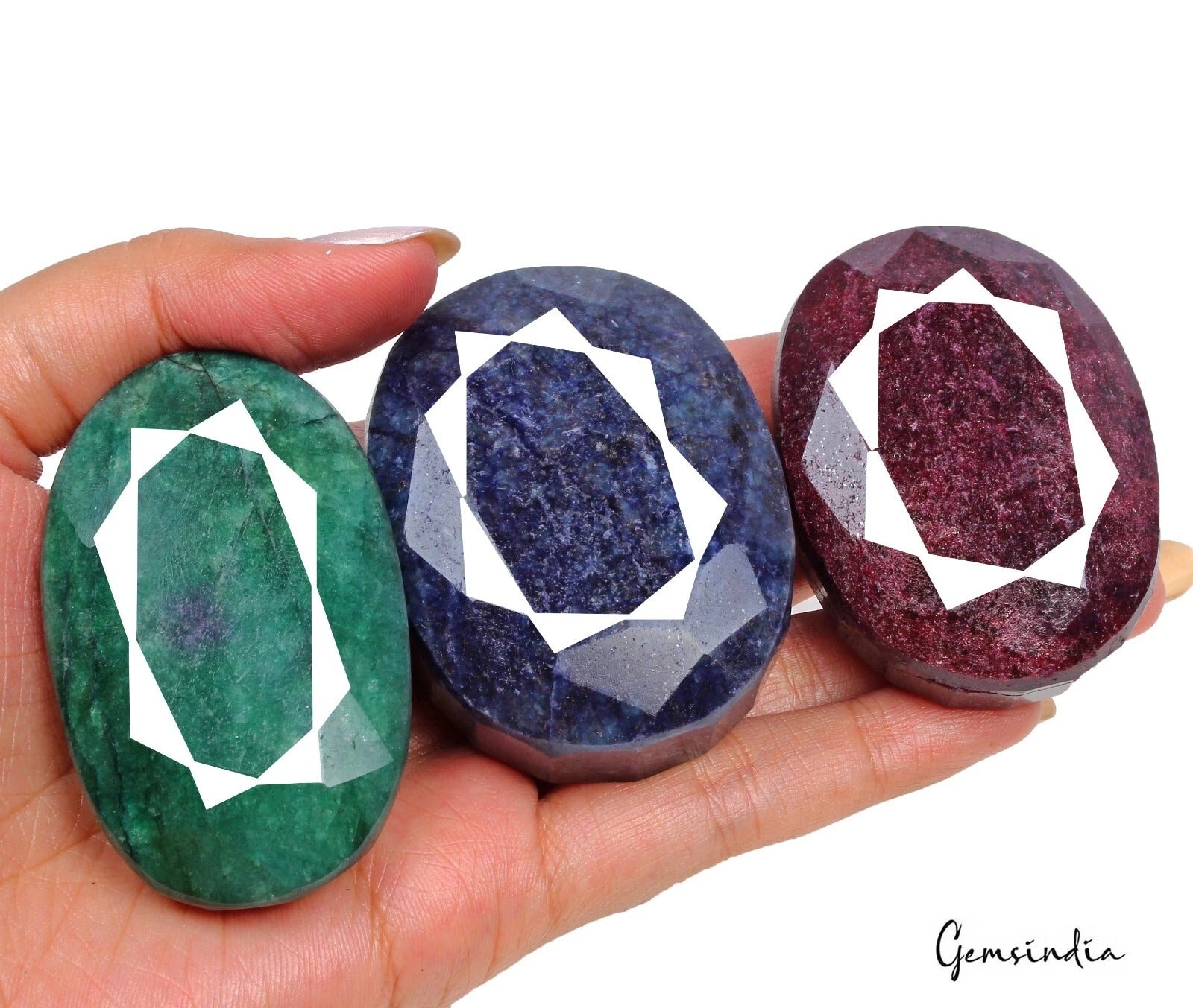1820 Ct Natural Ruby, Sapphire & Emerald Oval Cut Loose Huge Gemstones 3 Pcs Lot