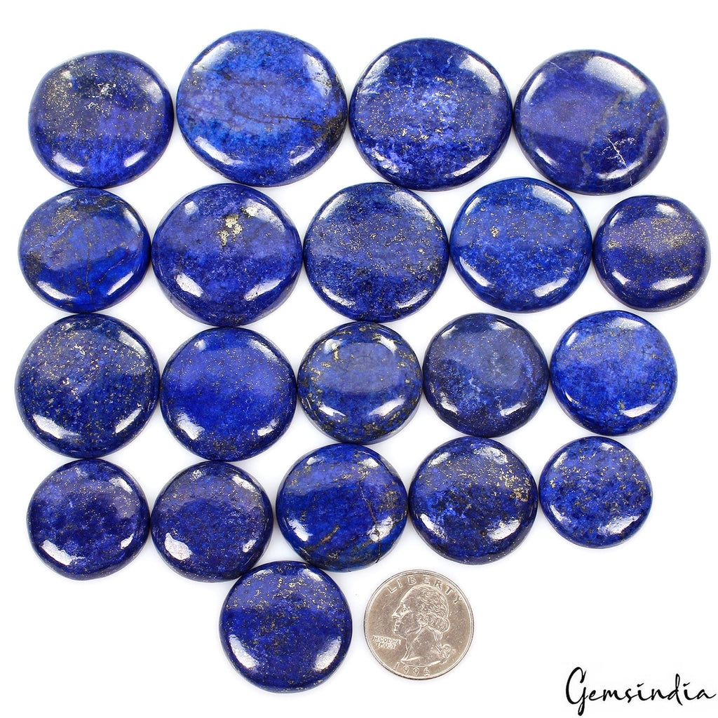1250 Cts/20 Pcs Natural Blue Lapis Lazuli Gold Pyrite Round Cab Gems For Jewelry