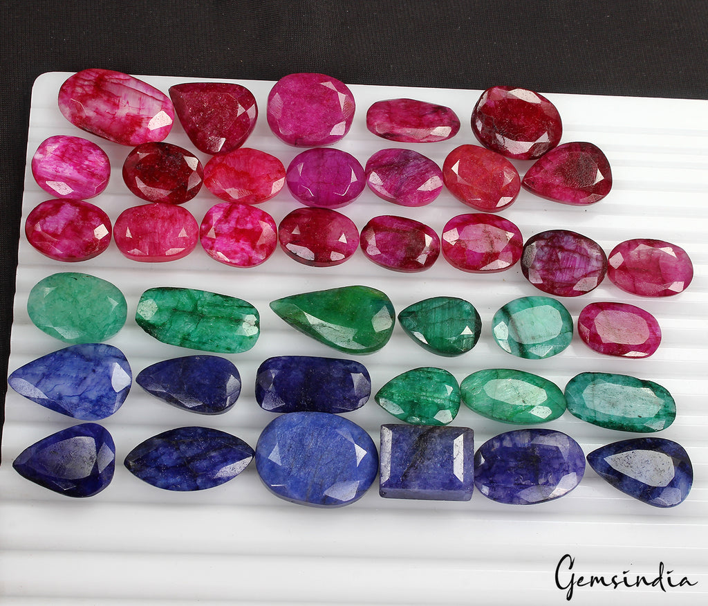 Blue Beryl Lot, Loose Gemstone, Oval, Pear & Rectangular Faceted, Color Enhanced — 38 Pieces, 16mm to 38mm, 620 Ct