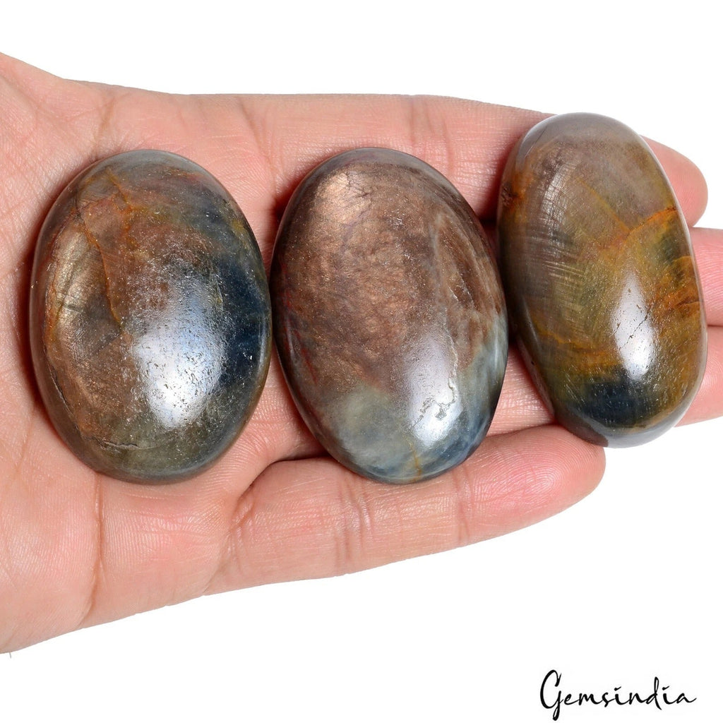 Certified 920 Ct/3 Pcs Natural Untreated Brown Blue Sapphire Oval Cab Loose Gems
