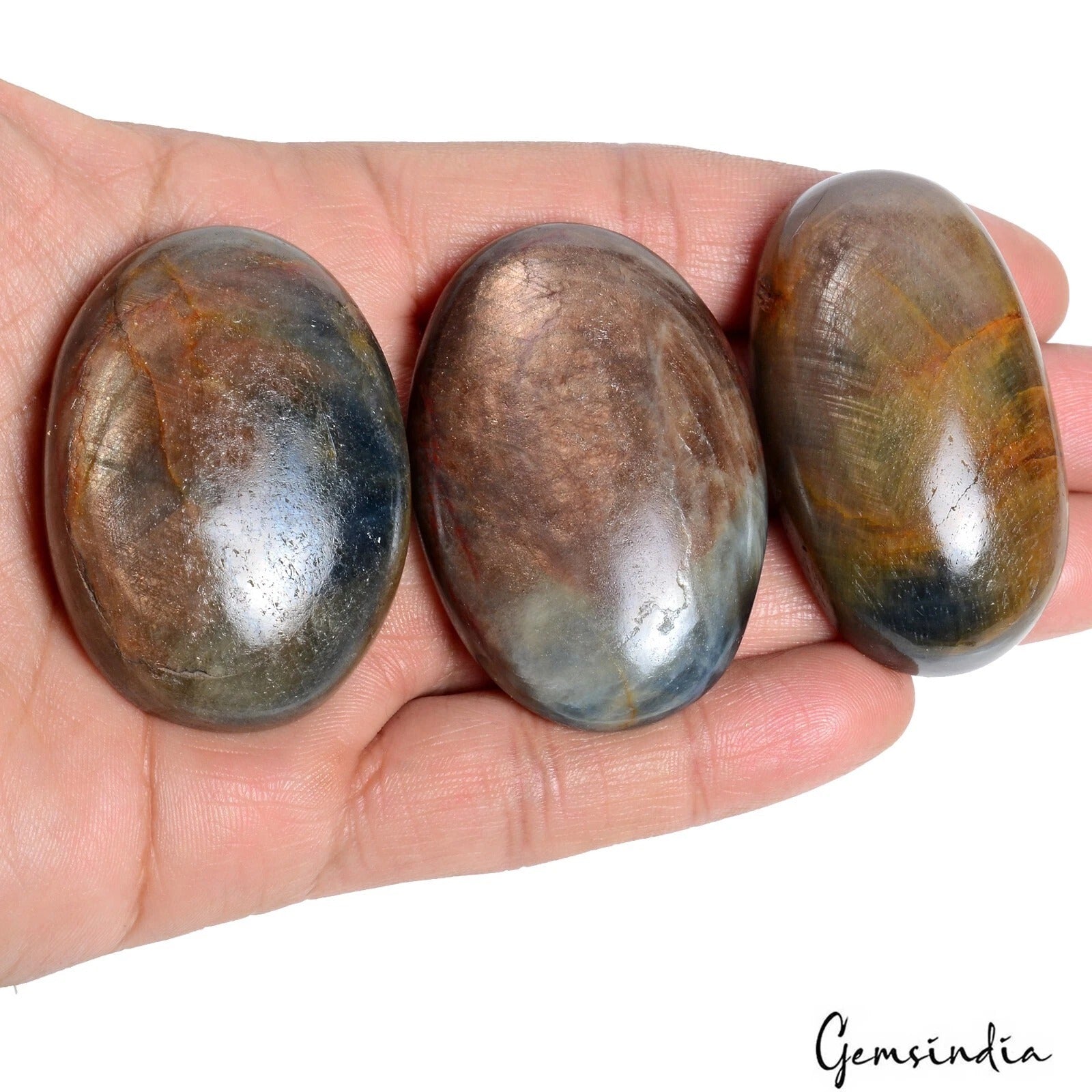 Certified 920 Ct/3 Pcs Natural Untreated Brown Blue Sapphire Oval Cab Loose Gems