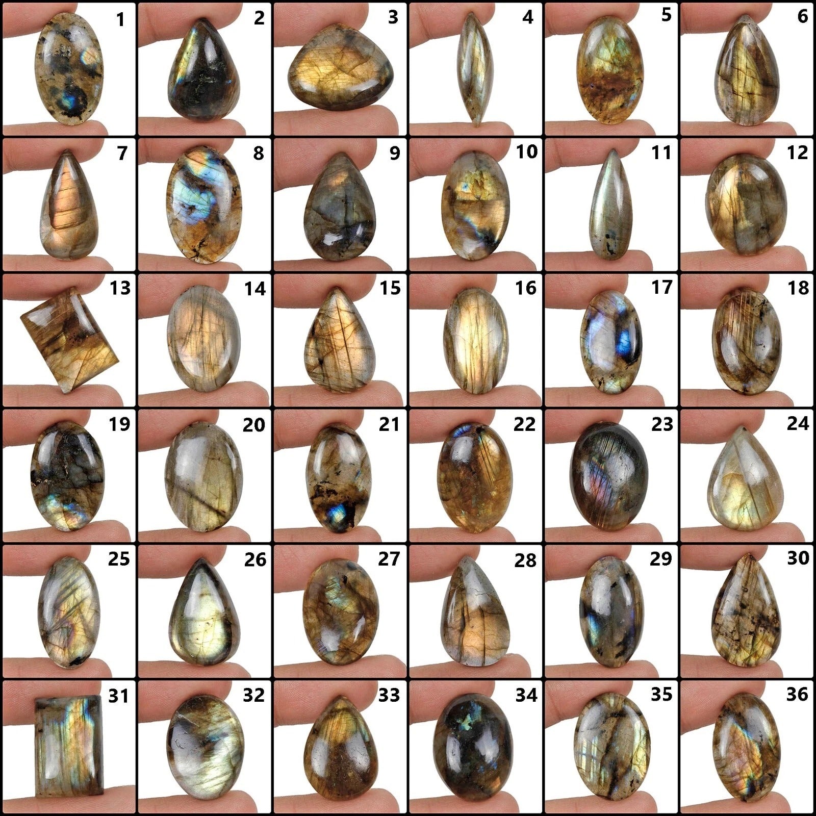1100 Ct/36 Pcs Natural Untreated Golden Shine Labradorite Mix Cab Loose Gems Lot