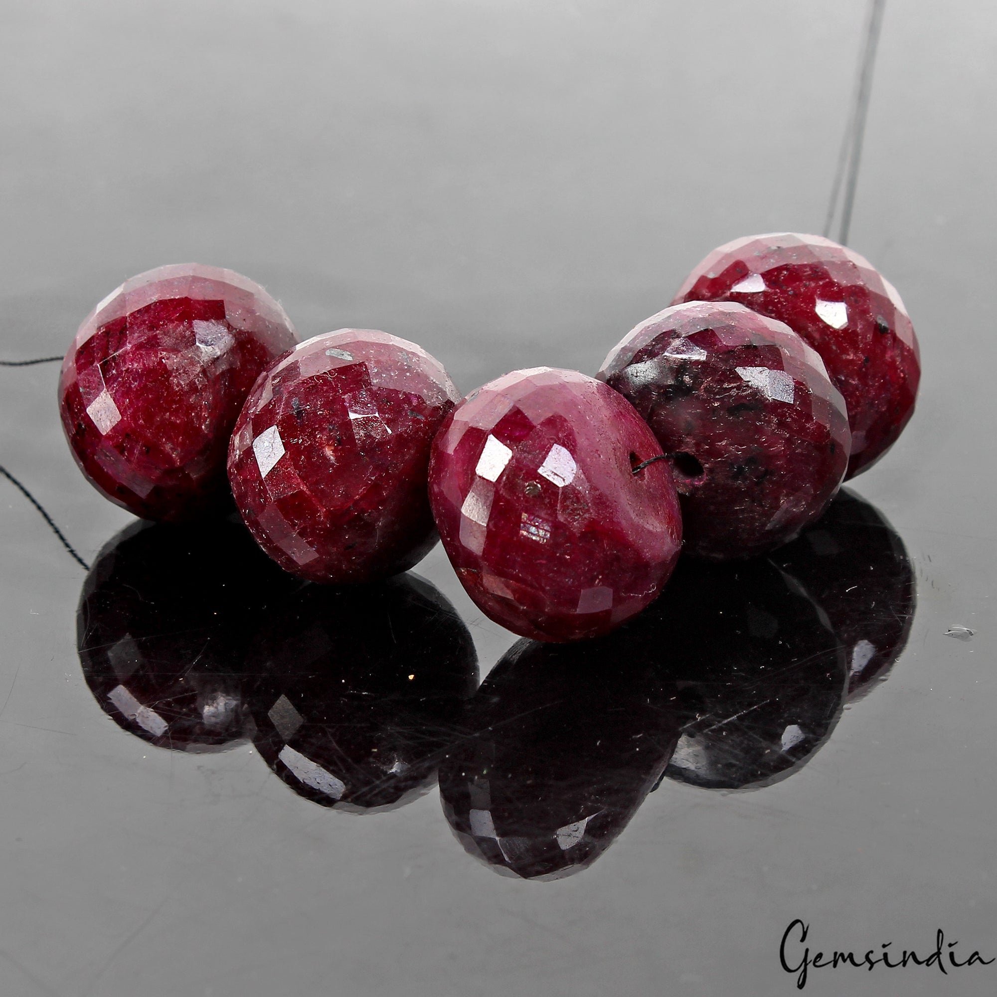 700 Cts/5 Pcs Natural Rich Red Ruby Huge Round Checker Cut Loose Drilled Beads