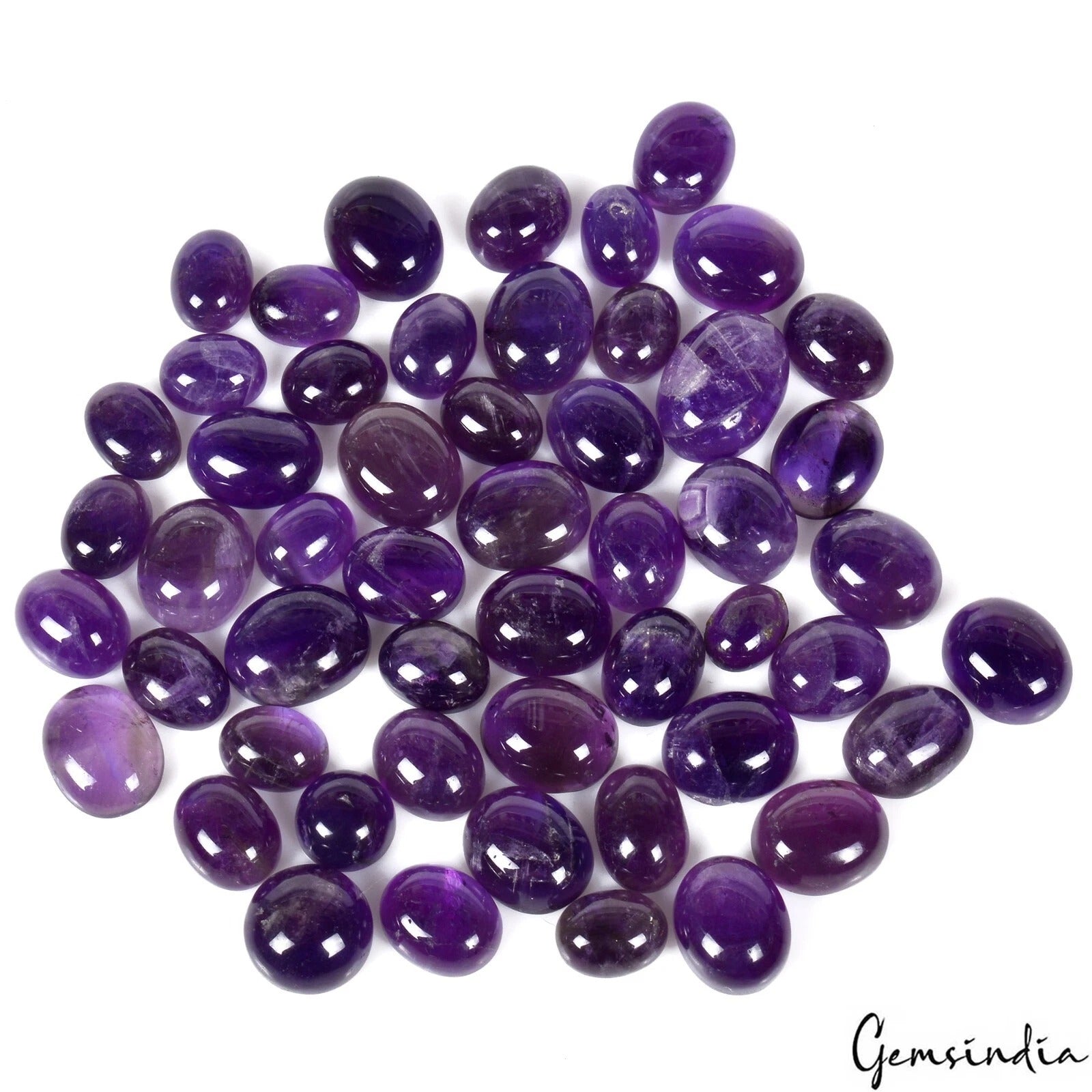 52 Pcs Natural Rich Purple Amethyst Oval Cab 8-13mm Untreated Gemstones~163 Cts