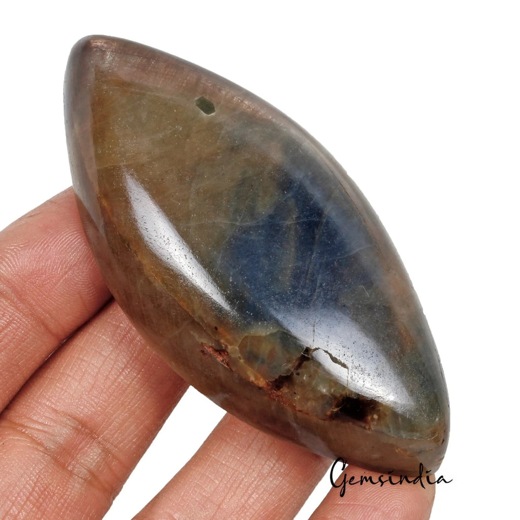 Blue Sapphire Cabochon, Untreated, Brown — 82 x 39 x 17mm, 580 Ct