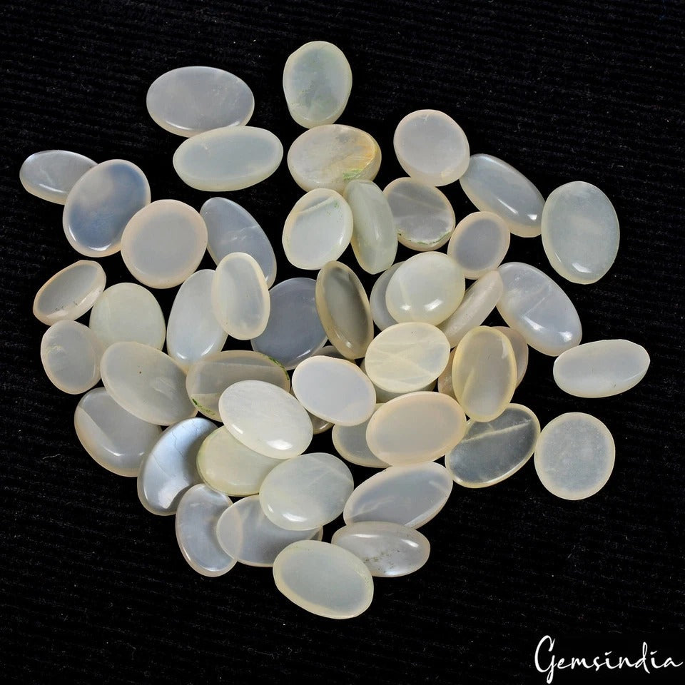 320 Cts/50 Pcs Natural Silky Gray Moonstone Oval Cab Loose Gems Lot for Jewelry