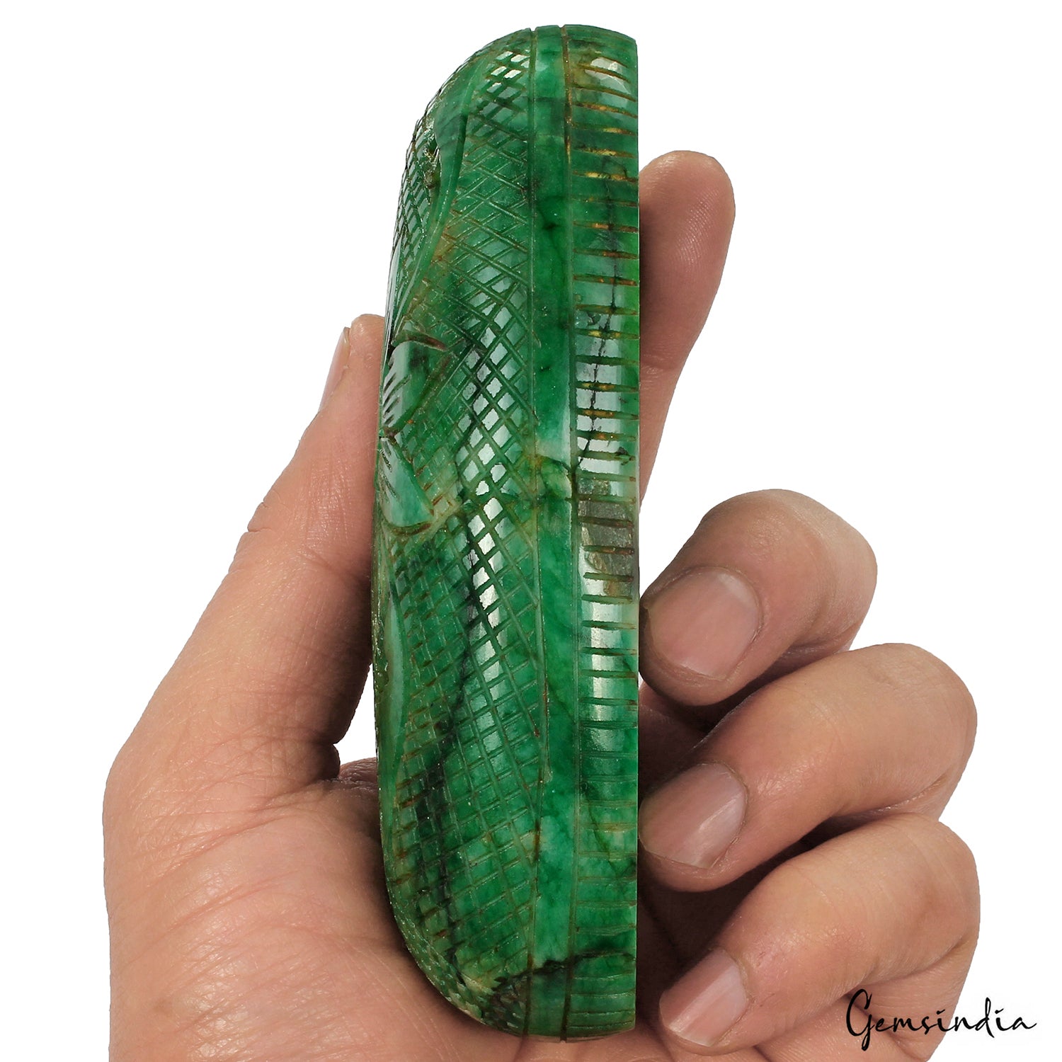 Brazilian Emerald Loose Gemstone, Oval Carved, Color Enhanced — 122 x 54 x 32mm, 2000 Ct, Brazil