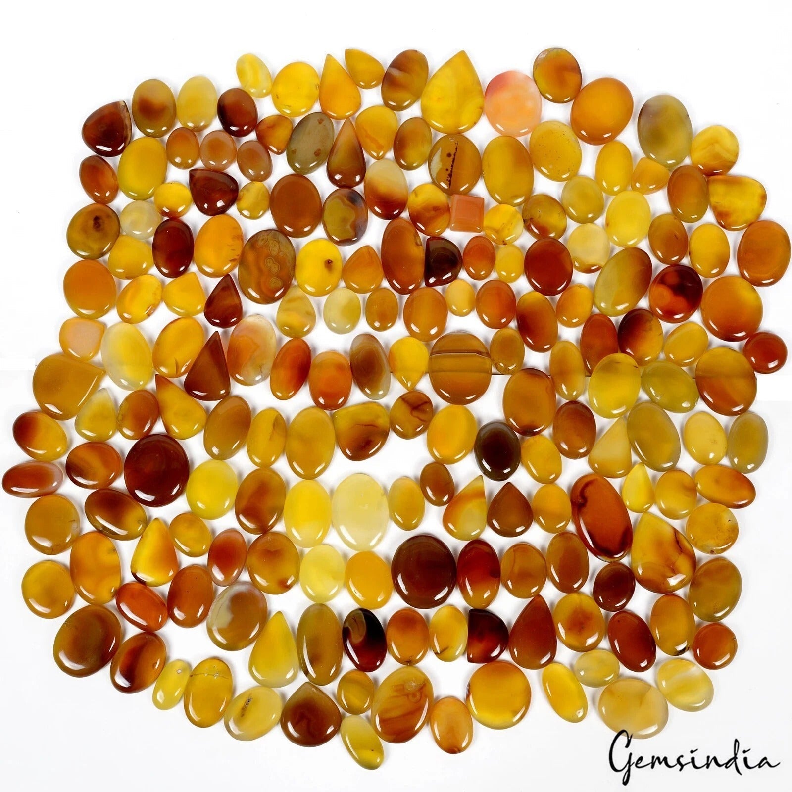 2 Kilo AA+ Yellow Onyx Agate Mix Cabochon Loose Gemstone Lot Wholesale 22-49mm