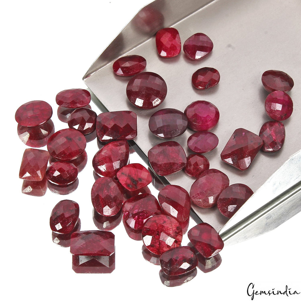 300 Cts/33 Pcs Natural Red Ruby Mix Checker Cut 10mm-18mm Loose Gems For Jewelry