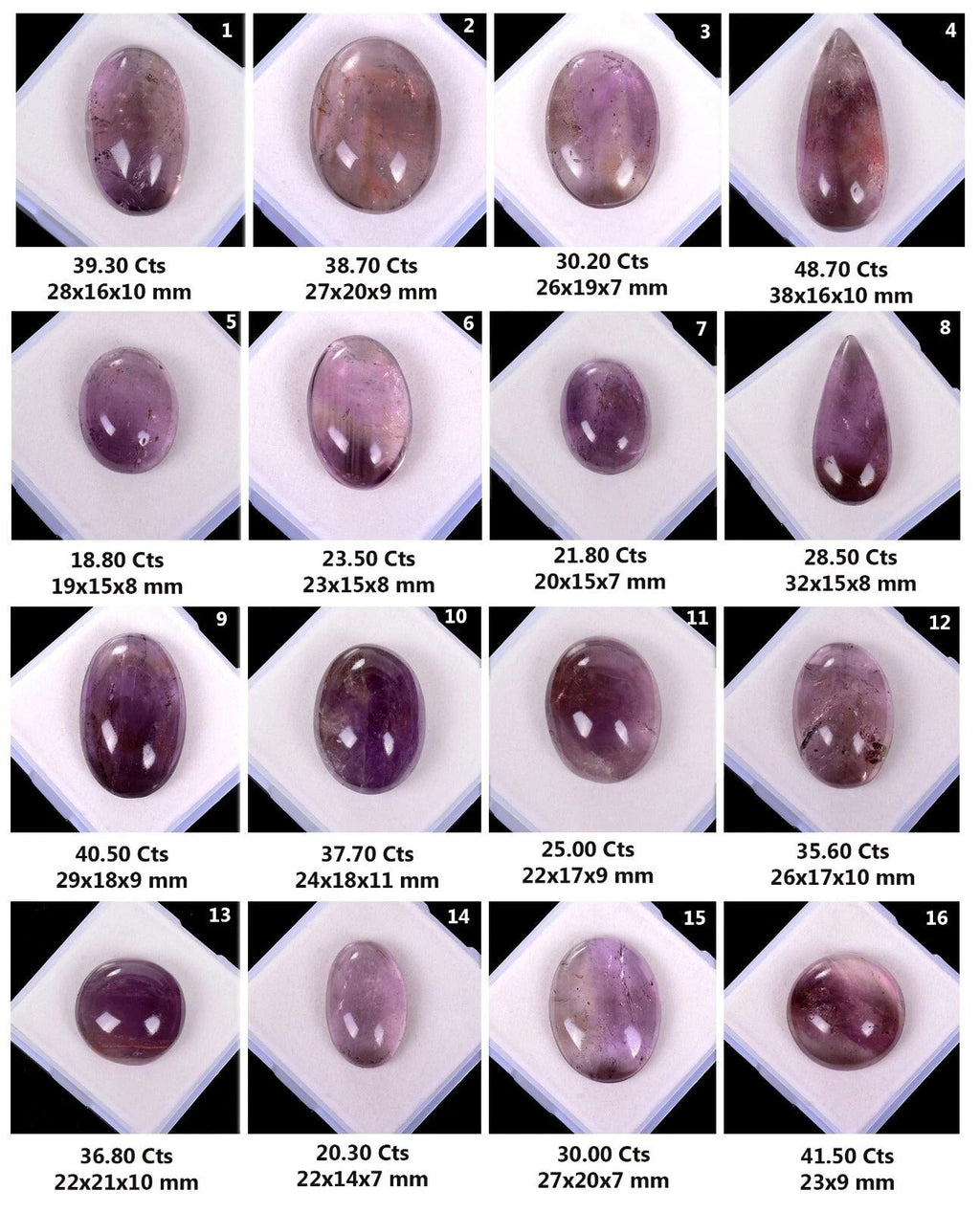 510 Cts/16 Pcs Natural Untreated Purple Amethyst Mix Cab Loose Gems For Jewelry