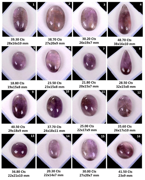 Amethyst Lot, Cabochon, Untreated, Purple — 16 Pieces, 20mm to 38mm, 510 Ct, Madagascar