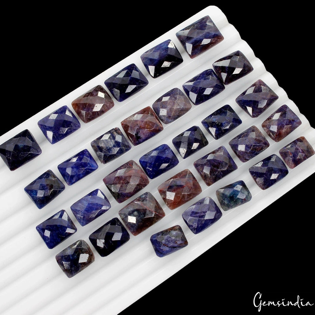 370 Ct Natural Blue Sapphire Cushion Checker Cut Gemstone Lot 32 Pcs For Jewelry