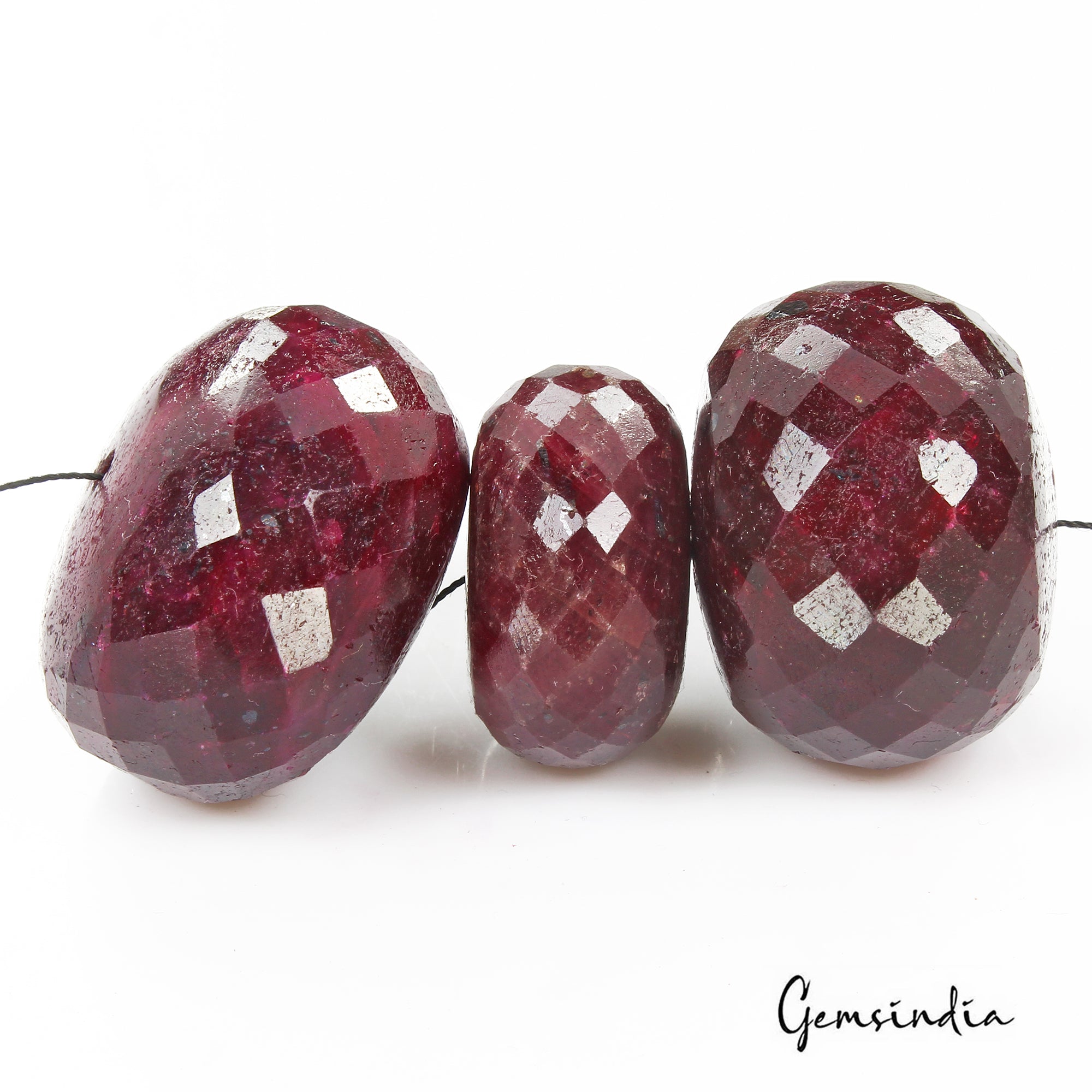700 Cts/3 Pcs Natural African Red Ruby Round Faceted Drill Bead Loose Gems Lot