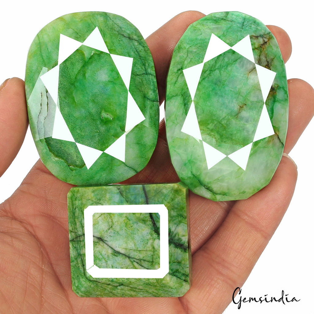 Natural Green Emerald Mix Faceted Earth Mined 1290 Cts Loose Gemstone Lot 3 Pcs