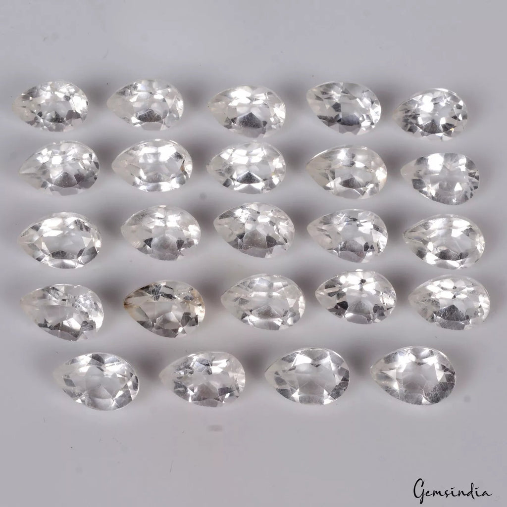 24 Pcs Natural White Quartz 11x7mm Pear Cut Untreated Loose Gemstones~77.10 Cts