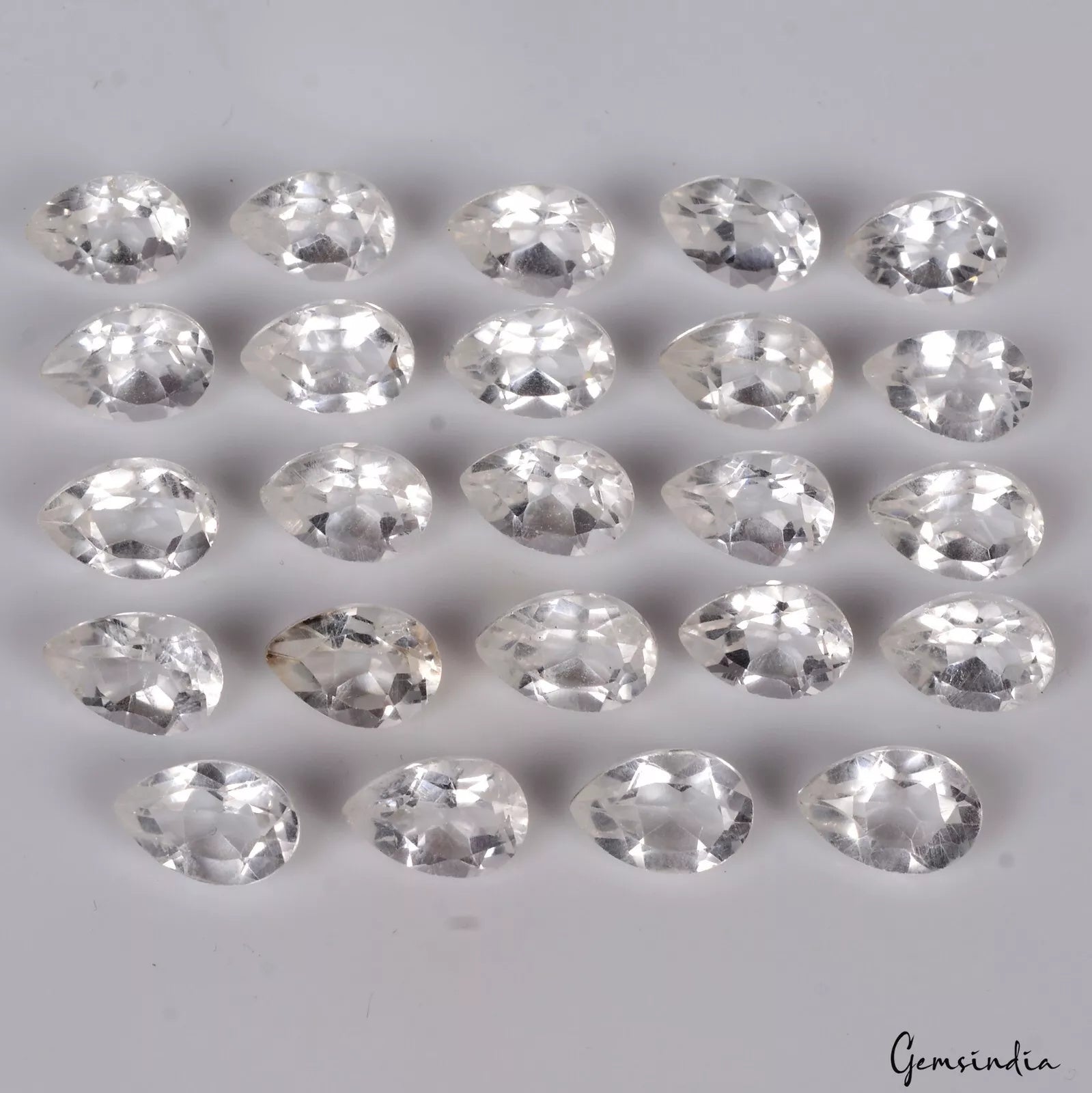 24 Pcs Natural White Quartz 11x7mm Pear Cut Untreated Loose Gemstones~77.10 Cts