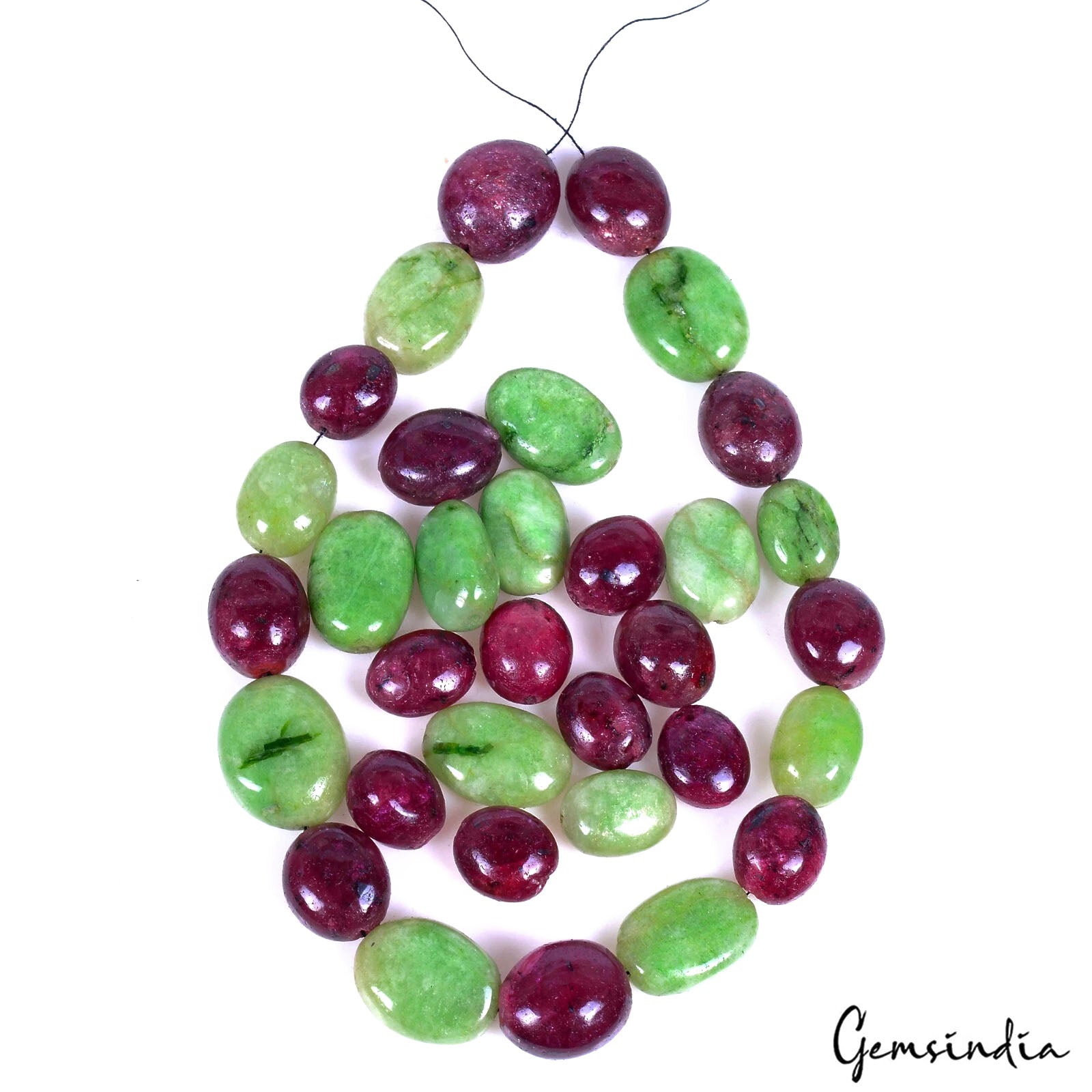 320 Ct/33Pcs Natural Red Ruby Green Emerald Oval Cab Drill Loose Bead Loose Gems