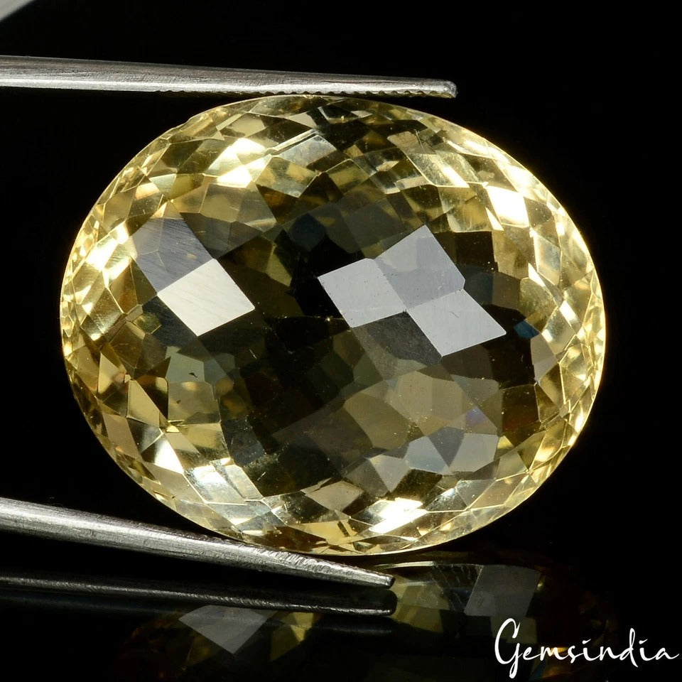 38.90 Ct VVS Natural Citrine AAA Yellow Huge Oval Checker Cut Dazzling Gemstone