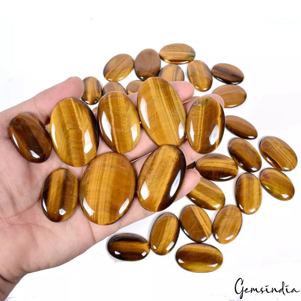 Tiger Eye Lot, Cabochon, Untreated, Brown — 40 Pieces, 35mm to 49mm, 2500 Ct, Madagascar