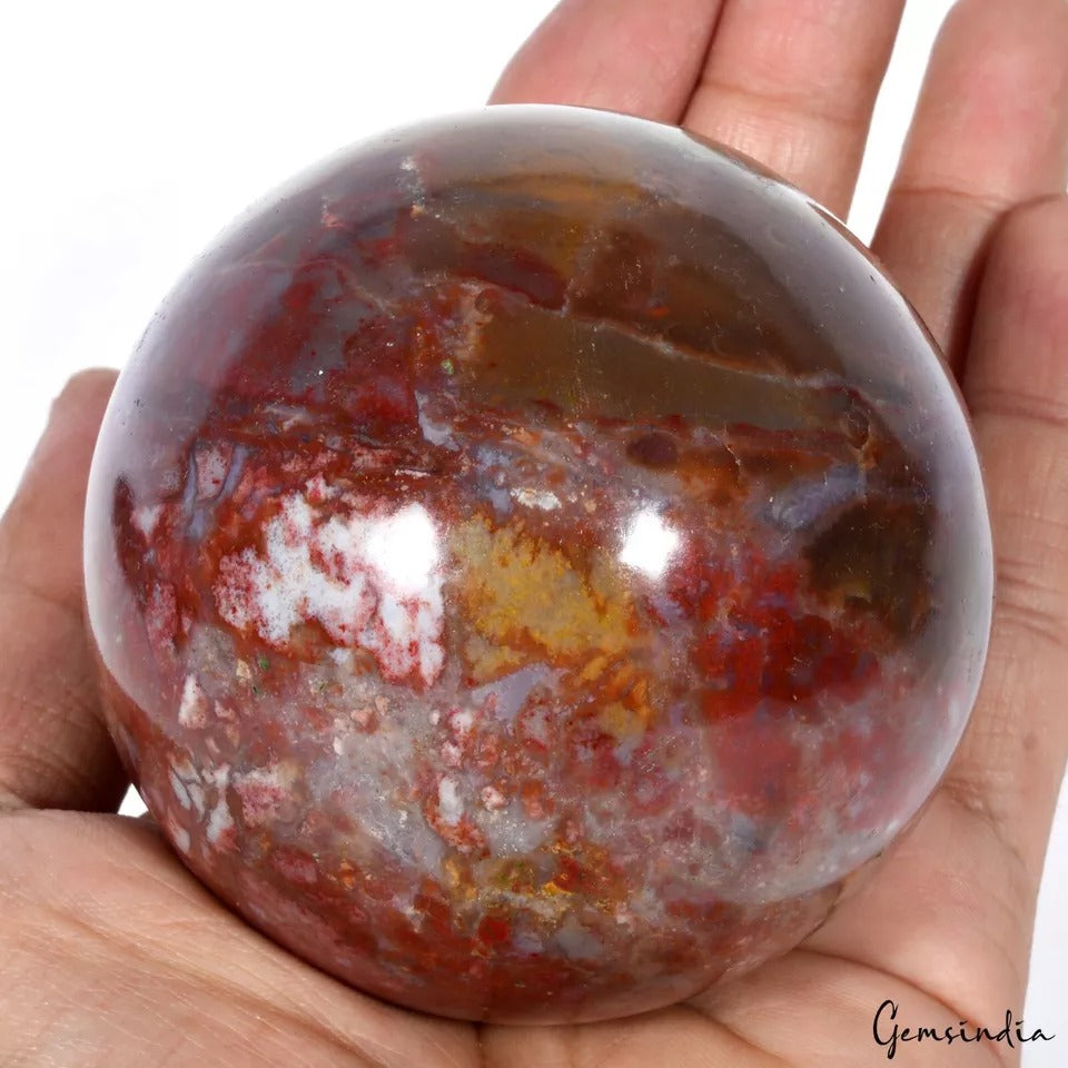 2975Ct Natural Bloodstone Jasper Healing Crystal Mineral Gem Sphere Ball W Stand