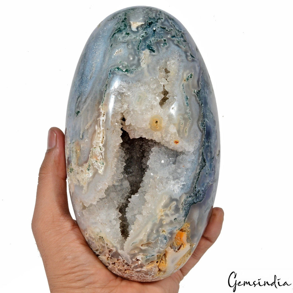 2.5 Kilo/ 7.25 x 4.2 Inch Natural Dendrite Moss Agate Druzy Egg Mineral Gemstone