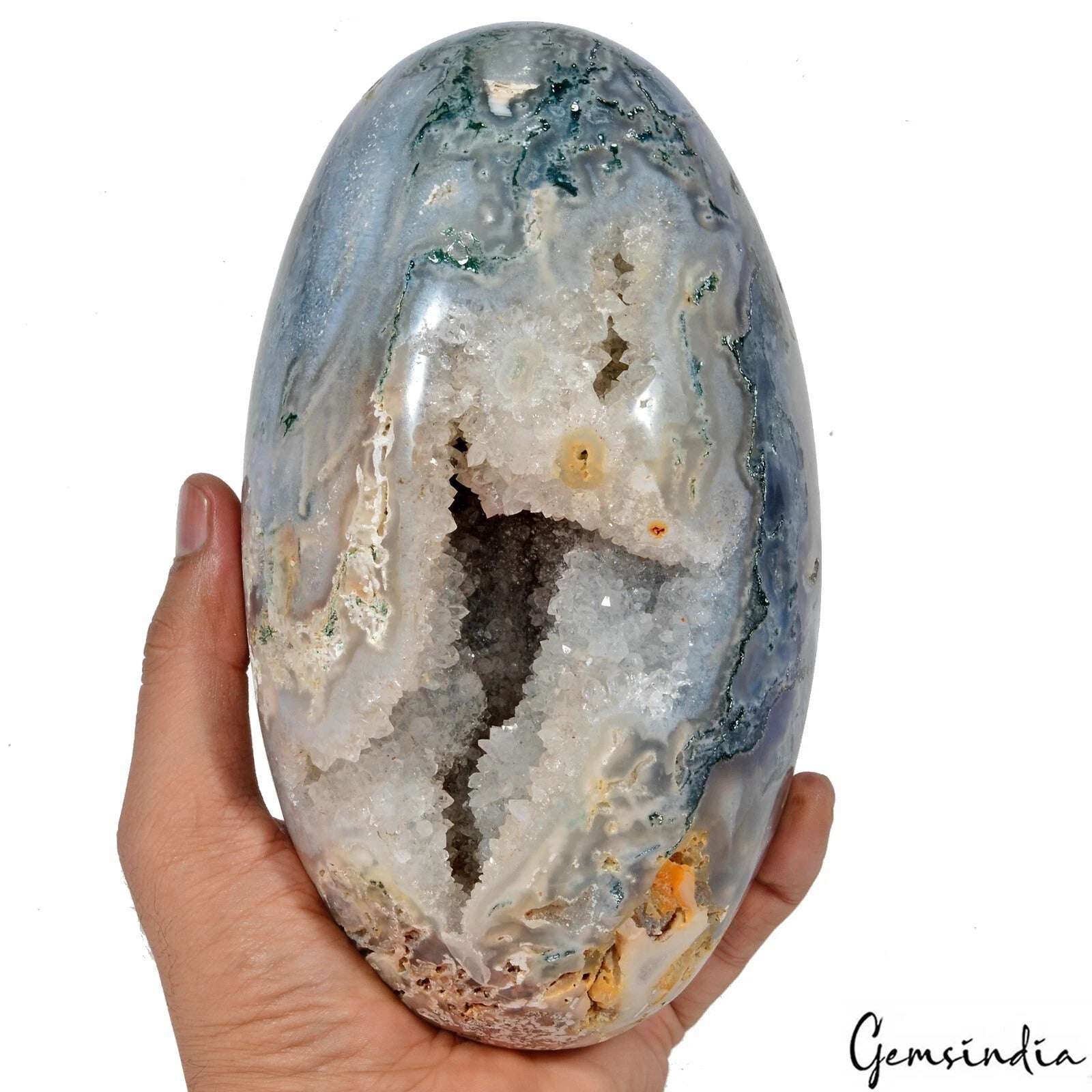 2.5 Kilo/ 7.25 x 4.2 Inch Natural Dendrite Moss Agate Druzy Egg Mineral Gemstone