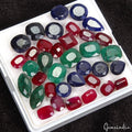 100 Ct Natural Ruby, Emerald & Sapphire 7-14mm Mix Cut Certified Gemstones~36 Pc