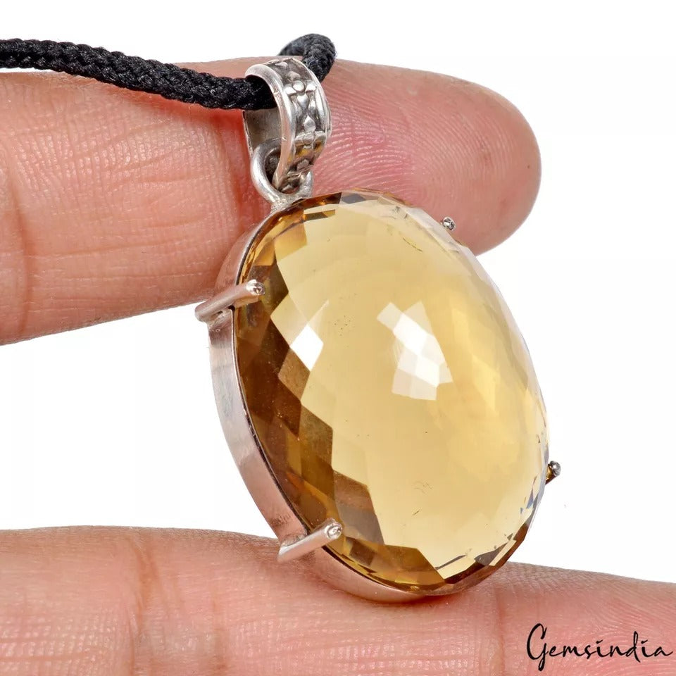 AAA+ Citrine Gemstone Handmade 925 Sterling Silver Jewelry Oval Pendant 16.36 Gm