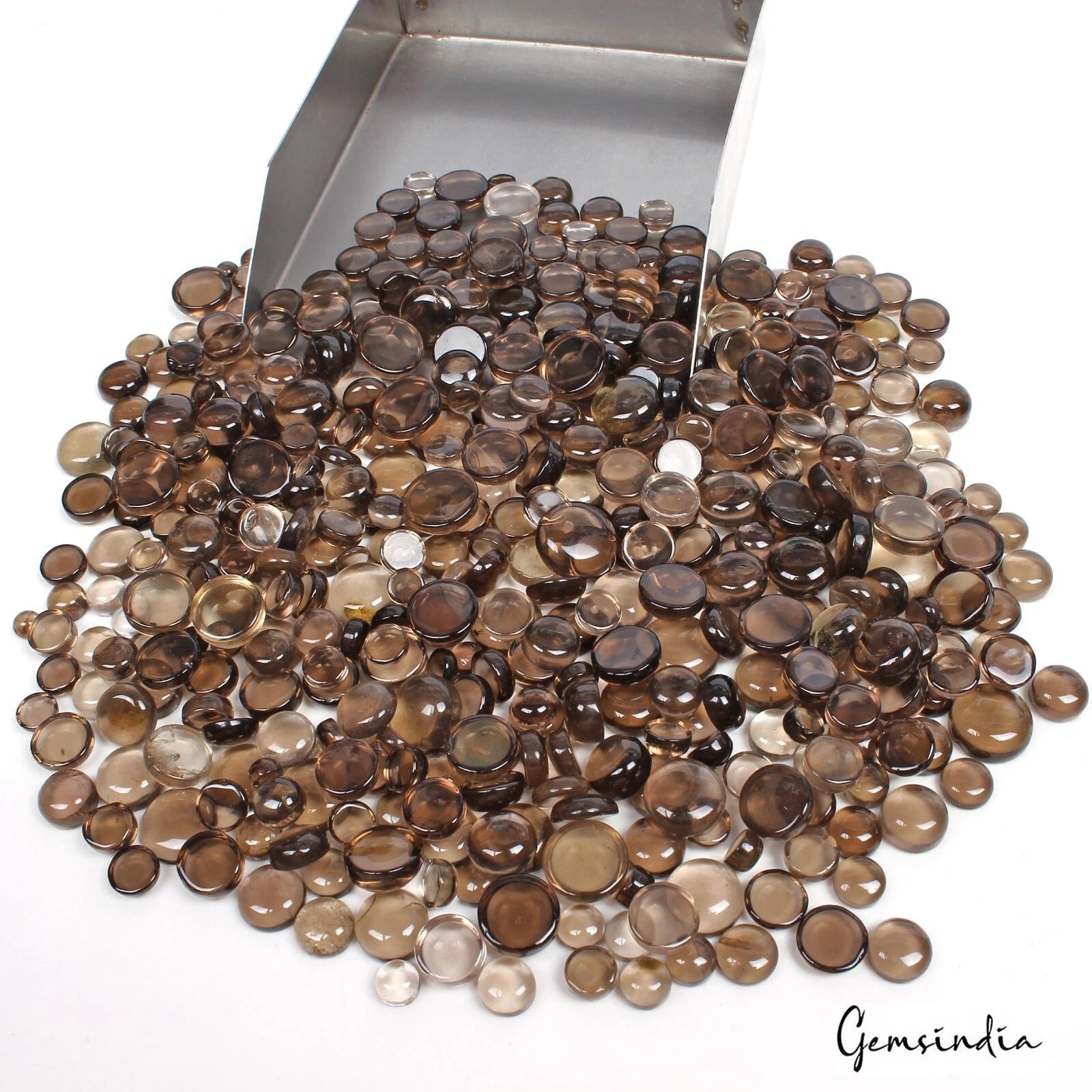 460 Pcs Natural Smoky Quartz 5-13mm Round Cabochon Loose Gemstones Lot~1350 Cts
