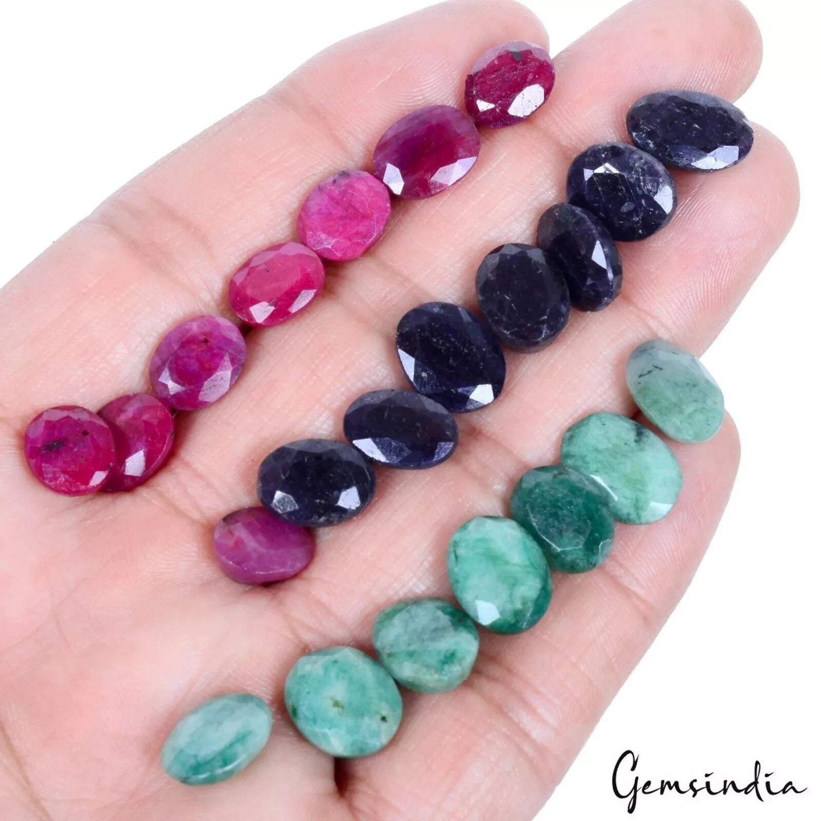 108.70 Ct Natural Red Ruby Emerald & Sapphire Oval Cut Faceted Gems Lot 22 Pcs