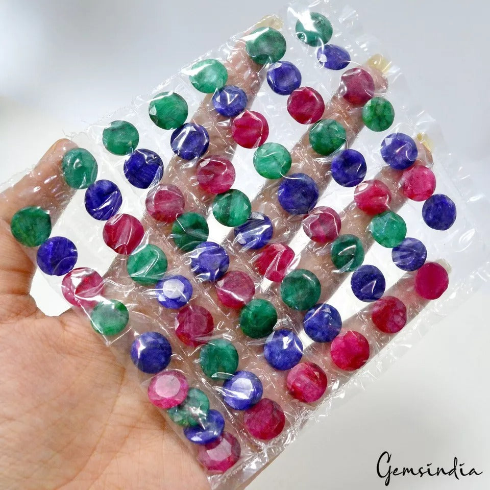 360 Cts/60 Pcs Natural Red Blue Beryl Green Emerald Round Cut Gems For Jewelry