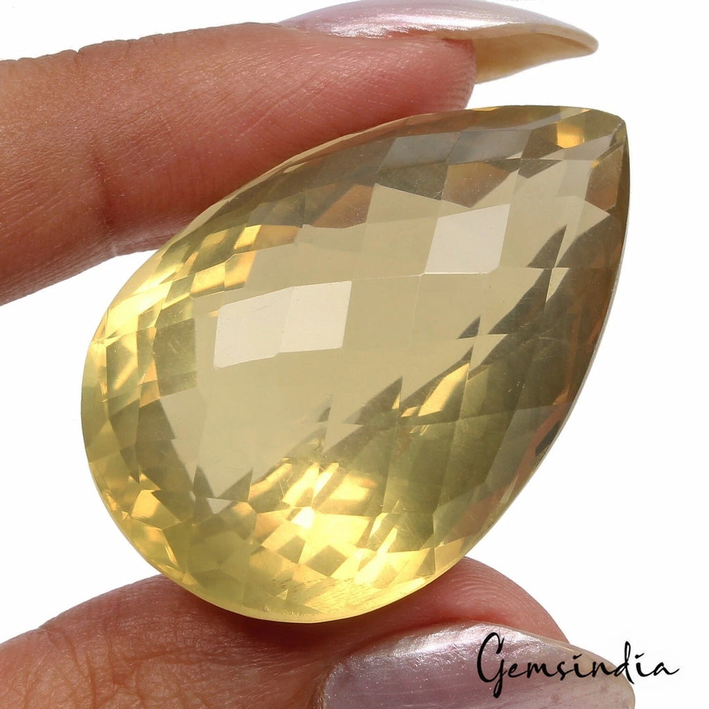 VVS 98.40 Cts Natural Lemon Citrine Certified Pear Cut Untreated Loose Gemstone