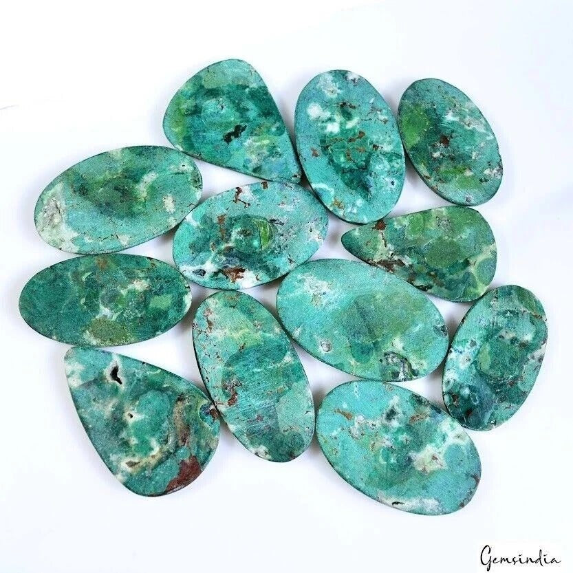 600 Cts/12 Pcs Natural Untreated Green Chrysocolla Mix Cab Loose Wholesale Gems