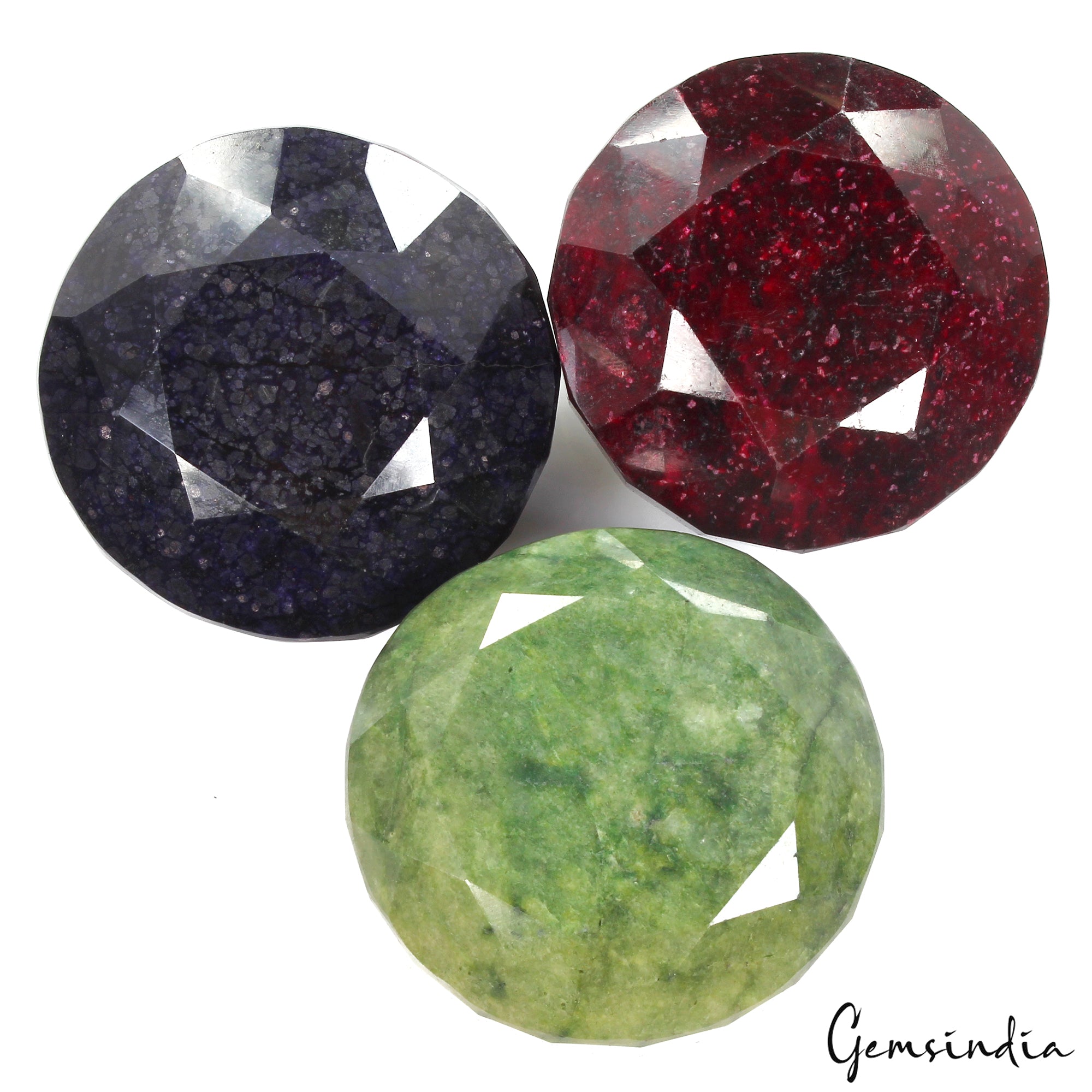 5570 Cts Natural Ruby, Sapphire & Emerald Round Cut Loose Gemstones Lot 66-70mm
