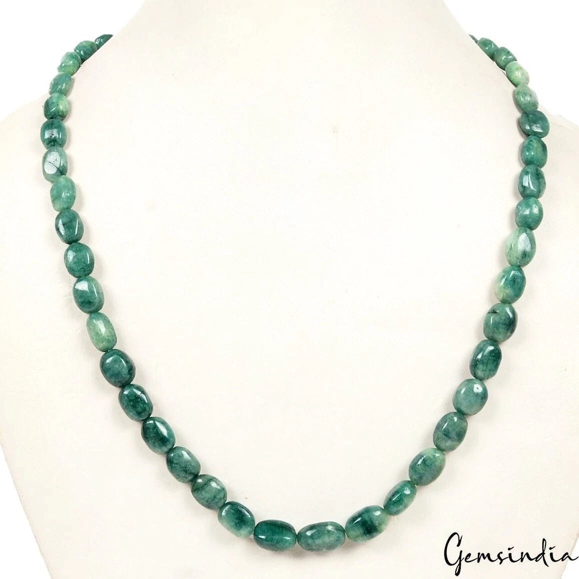 169.00 Ct Natural Green Emerald Oval Cab Center Drilled Beaded Handmade Necklace